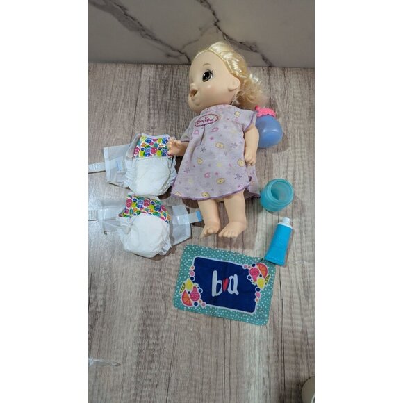 Baby Alive Doll Blonde Hair W/ Accessories Diapers Bottle Dress Pretend Play Toy - Picture 5 of 8